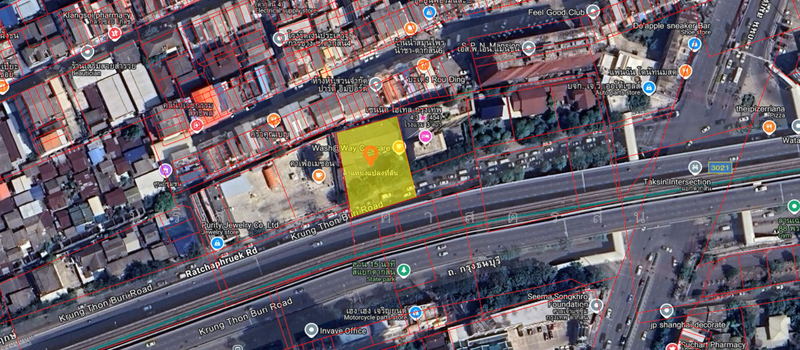 Land for sale, 262 sq m, on the main road, Krung Thonburi, Wong Wian Yai, Bangkok