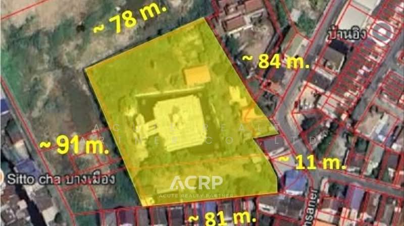 Land for Sale – Prime Location on Thepharak Road, Soi Mor Sanoe, only 300 meters from the main road, Samut Prakan