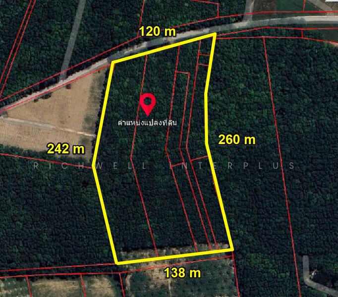 Land for sale in Nikhom Phatthana, 19 rai, Soi Map Khamin, next to concrete road,, Rayong