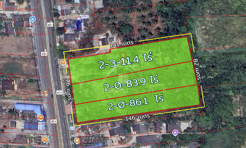 ที่ดินเปล่า 7-1-81.4 ไร่ ติดถนนใหญ่ ปากพูน นครศรีธรรมราช แปลงสวย, Nakhon Si Thammarat