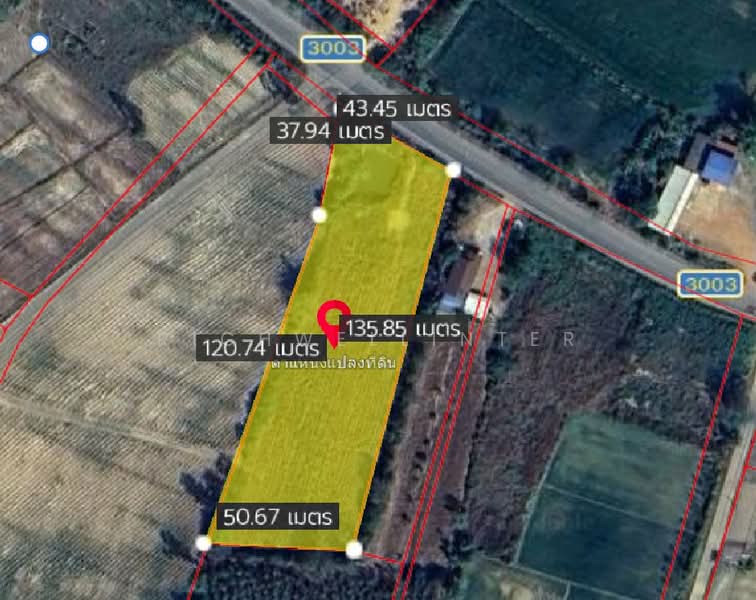 Land for sale in Khu Yai Mhee, 4 rai, adjacent to Road 3003, near Sanam Chai Khet market - 5 km., Chachoengsao