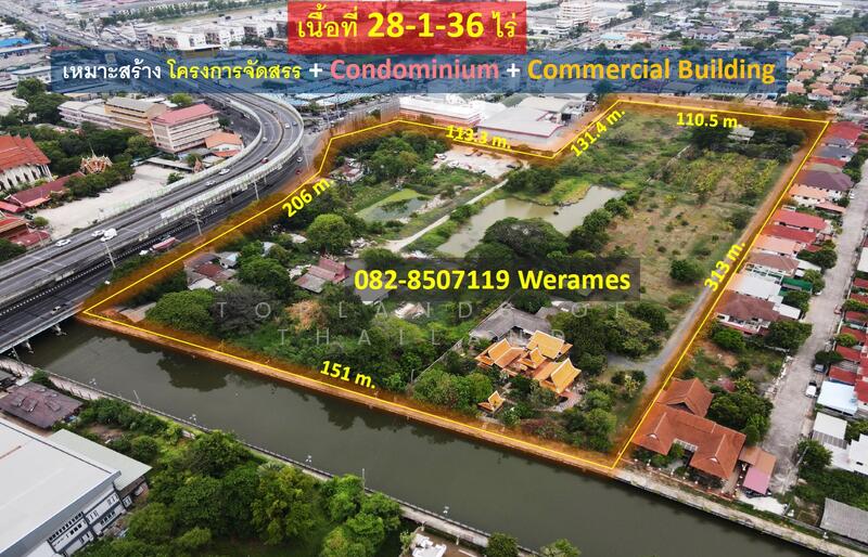 ขาย ที่ดิน มีนบุรี ผังสีส้ม ทำได้ทั้งที่อยู่อาศัย และทำเลค้าขาย เนื้อที่ 28-1-36 ไร่ ถนนกว้าง 35 m., Bangkok